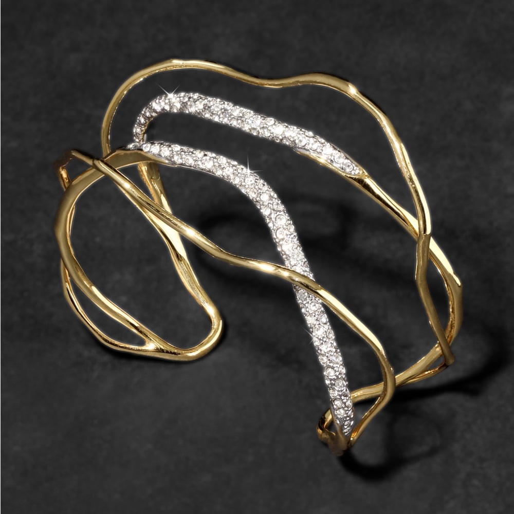 NWOT Alexis Bittar Solanales Gold Crystal Intertwined Cuff Bracelet